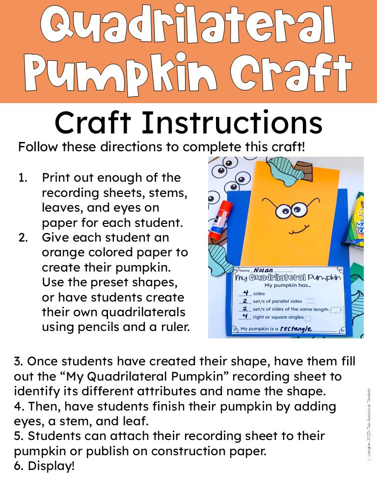 Quadrilateral Pumpkin Patch Project 3rd Grade Geometry Activity