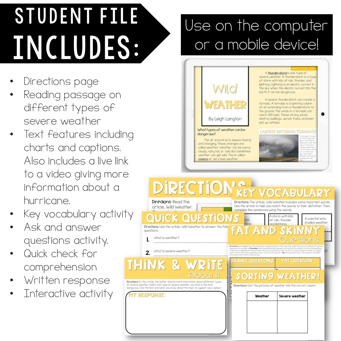 Wild Weather Reading Comprehension Mini Lesson for Digital Classrooms