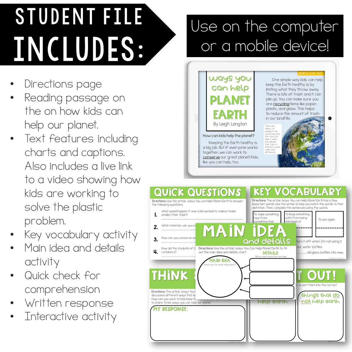 Help Planet Earth Reading Comprehension Mini Lesson for Digital Classrooms