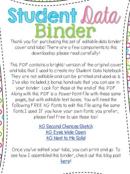 Student Data Binder BRIGHTS