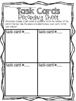 Task Cards Recording Sheet FREEBIE