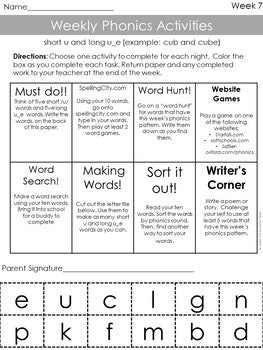 Weekly Phonics Activities Homework for 2nd Grade {Weeks 7-12}
