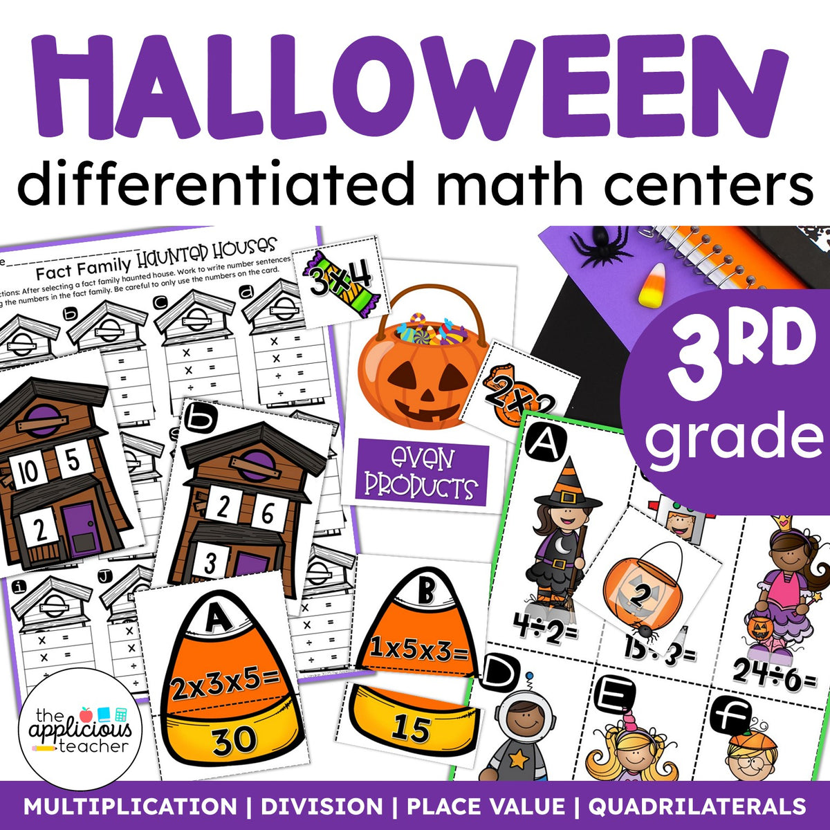 3rd Grade Halloween Math Games | Printable October Math Centers for Multiplication