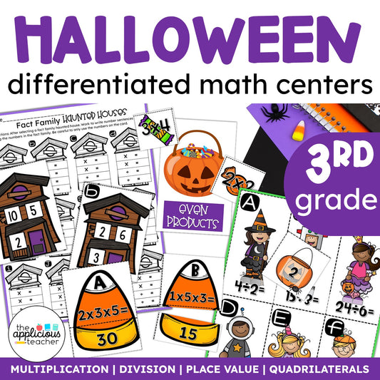 3rd Grade Halloween Math Games | Printable October Math Centers for Multiplication