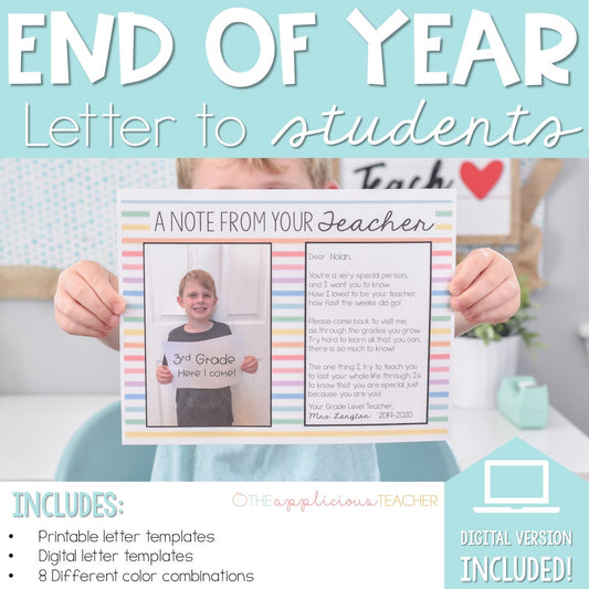 End of Year Student Gift- Letter from Your Teacher