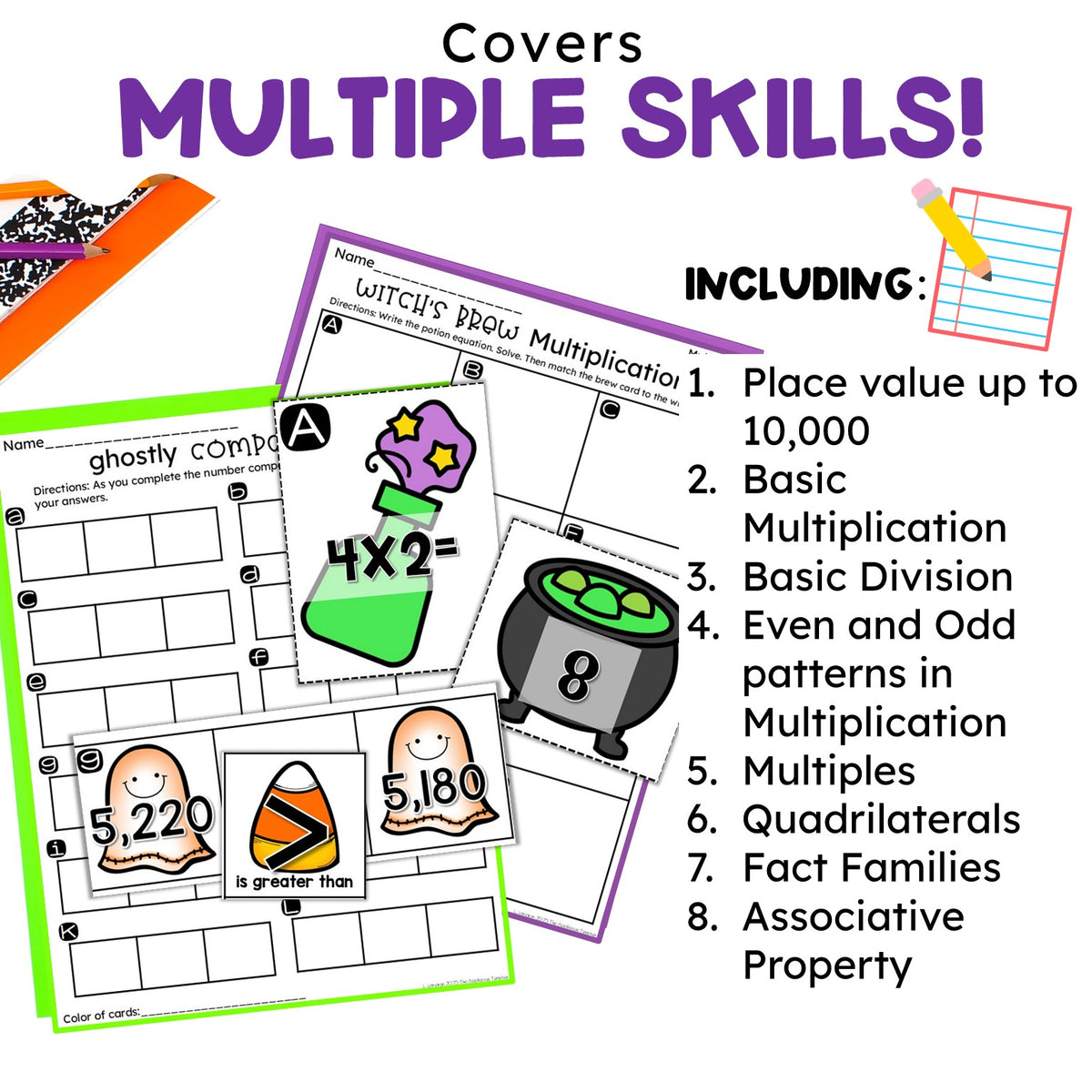 3rd Grade Halloween Math Games | Printable October Math Centers for Multiplication