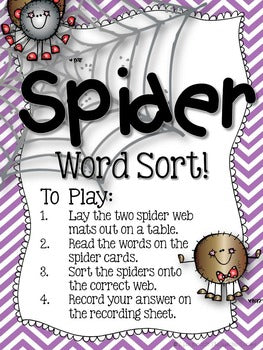Spider Sort Verbs and Adjectives FREEBIE