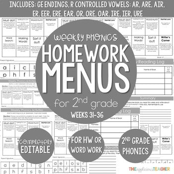 Weekly Phonics Activities Homework for 2nd Grade (Weeks 31-36)
