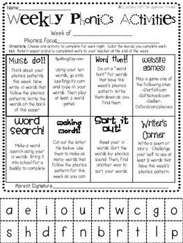 Weekly Phonics Activities Homework for 2nd Grade (Weeks 31-36)