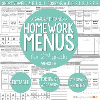 Weekly Phonics Menus 2nd Grade (Weeks 1-6)