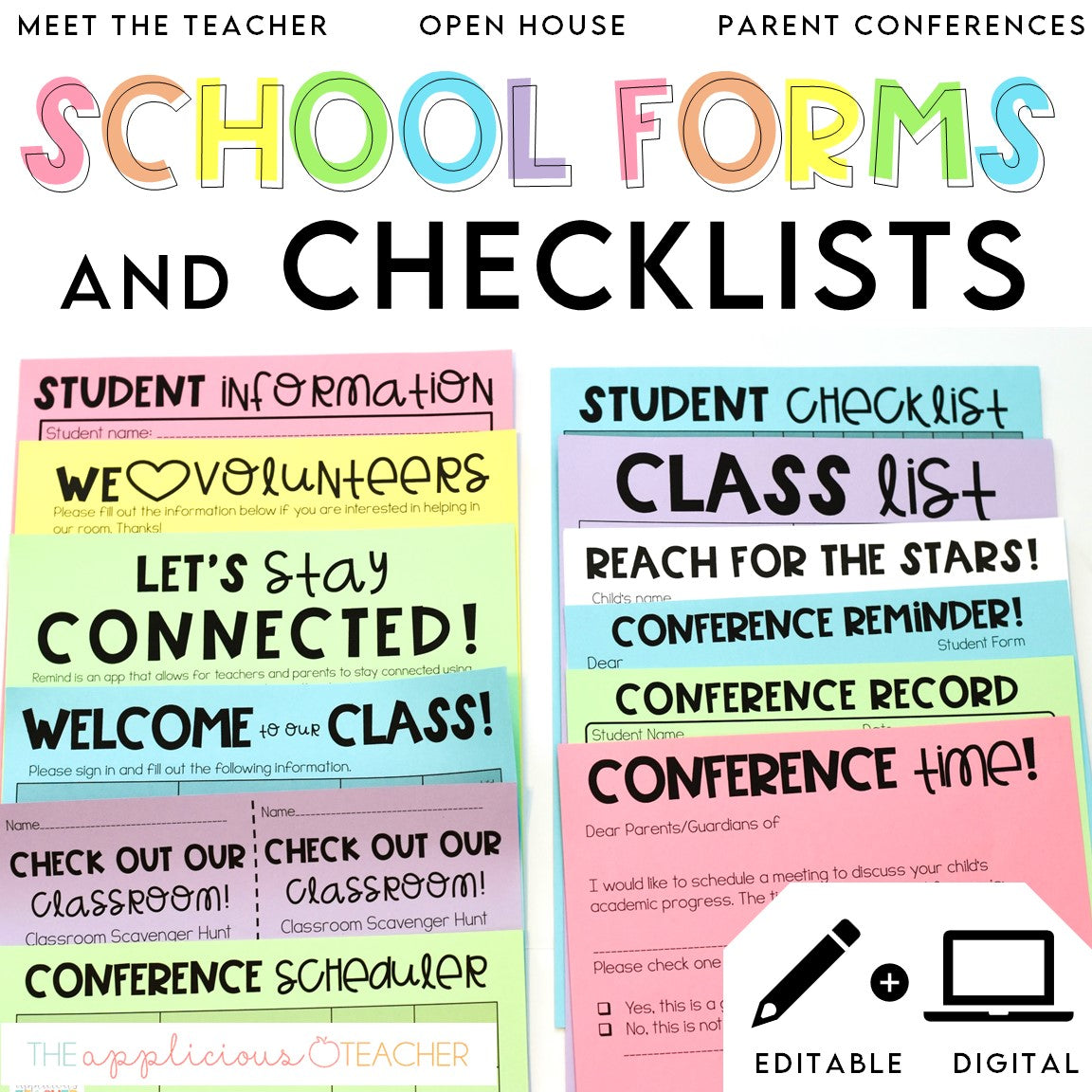 Back to School Forms and Checklists Printables and Editable